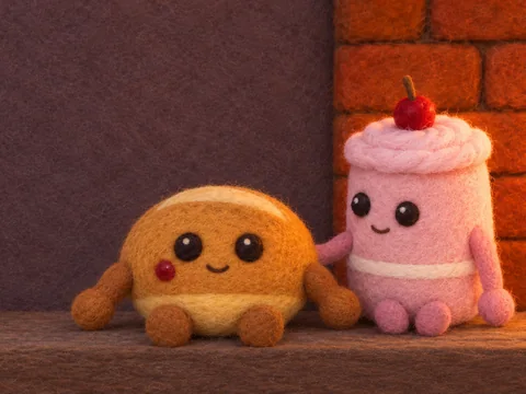Cover of Fay on the Bottom Shelf: a plain bread roll beside a pink iced cake with a cherry.