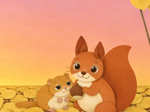 Cover of See You in Spring: a red squirrel holding an acorn, with a small dormouse, among autumn leaves.